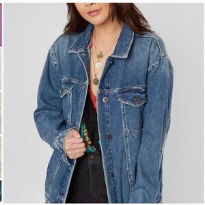 Free People Oversized Distressed Denim Jacket Size XS